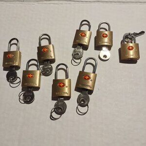 Set Of 8 Brinks TSA Approved Travel Locks With Keys Brass & Steel Design